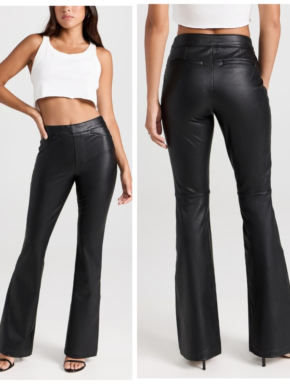 SPANX $148 Black Leather-Like Flare Pants Women's Small Bikercore Indie Sleaze